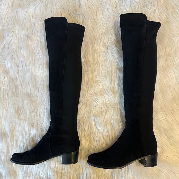 Stuart Weitzman 5050 Reserve Over the Knee High Boots Suede Block Heeled Black - Picture 8 of 16